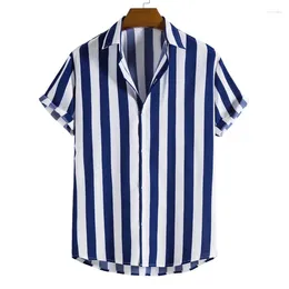 Men's Casual Shirts 2024 Foreign Trade Spring And Summer Digital Printed Striped Hawaiian Lapel Thin Short Sleeves