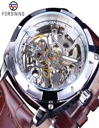 Forsining 2018 Silver Skeleton Clock Brown Genuine Leather Water Resistant Automatic Selfwinding Watches for Men Sports Watches1960601