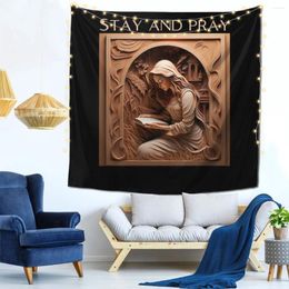 Tapestries Stay And Pray Wall Decor Tapestry With Barb Clips Decorative Perfect Gift Polyester Bright Color