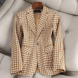 Women's Suits Elegant Vintage Plaid Blazers For Women Jackets 2024 Autumn Winter Office Ladies Chic Coats Casual Single Breasted Outerwear