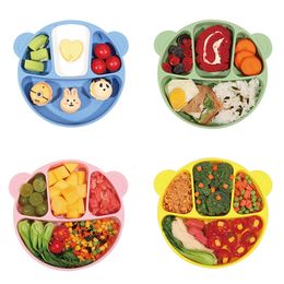 Baby Silicone Dining Plate Kids Feeding Plate Sucker Bowl Solid Colour Cartoon Childrens Dishes Sucker Toddle Training Tableware 240321