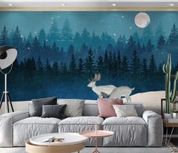 Wallpapers Custom Nordic Blue Forest Elk Po Wallpaper 3D Wall Painting Living Room Bedroom TV Sofa Home Decor Mural Covering