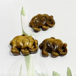 Pendant Necklaces Tiger Eye Stone Carved Elephant Charm For Necklace Making Healing Gemstone Animal Jewelry