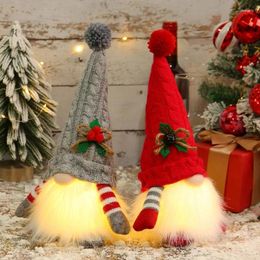 Party Decoration 2xIlluminated Holiday Decor Plush Knitted Figure With Long Beard