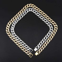 Strands Hip Hop Miami Curb Iced Out Cuban Chain Necklace 15mm Gold Paved Rhinestones Cz Bling Rapper Necklaces for Men Women Jewellery 230613