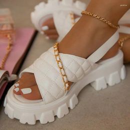 Sandals Comemore Casual White Beach Designer Chain Flip Flops Woman Heel Chunky Platform Women Heeled Shoes 2024 Summer Open Toe