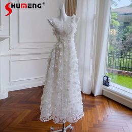 Casual Dresses Evening Dress Women's Temperament Banquet Puffy Long Elegant Three-Dimensional Embroidered Slip Top Vestidos Mujer