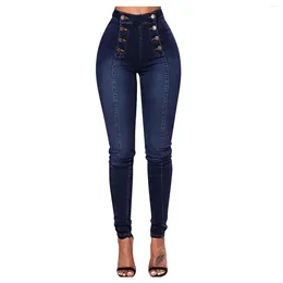 Women's Jeans Summer Button Denim Pocket Trousers Fashionable Casual Leggings Versatile Slimming Daily Pantalones De Mujer