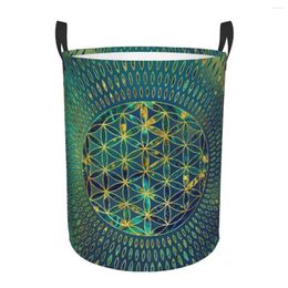 Laundry Bags Flower Of Life Marble And Gold Basket Collapsible Mandala Toy Clothes Hamper Storage Bin For Kids Nursery