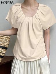 Women's Blouses Elegant Short Sleeve Shirt Women Tops 2024 VONDA Fashion OL Work Blusas Pleated Tunic Party Oversized Streetwear