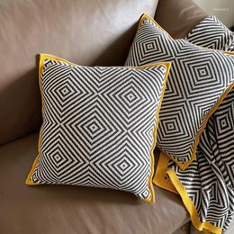 Pillow Black Geometric Pillows Knitting Case Yellow Border Decorative Cover For Sofa Luxury Living Room Home Decoration