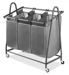 Laundry Bags Arch Three-pocket Basket Gray Polyester And Metal Frame For Adult Use