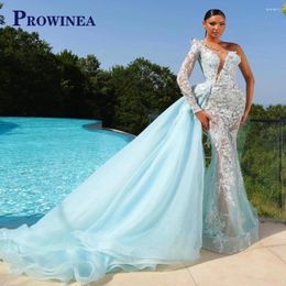 Runway Dresses Prowinea Attractive One Shoulder Celebrity Dress Appliques Long Sleeves Mermaid Tulle Sweep Train Vestidos De Festa Custom
