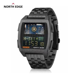 Watches 2022 NORTH EDGE Cyber Tank Men Digital Watch Retro Industrial Metal Style Waterproof 50M Sport Watches For Men World Time