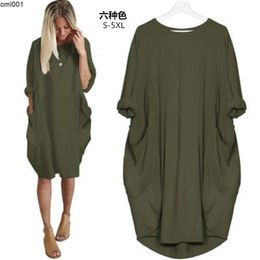 Womens Casual Loose Pocket Long Sleeve Plus Size Fat Sister Dress