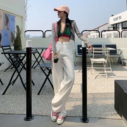 White jeans for womens spring and autumn 2024 new high waisted wide legged and small stature Slim down straight leg pants