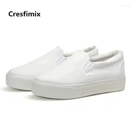 Casual Shoes Cresfimix Women Fahsion Comfortable White Flat Platform Canvas Lady Slip On Cloth Work C2193