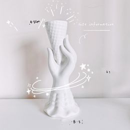 Creative Flower Pot White Ceramic Hand Holding Ice cream Ornaments Figurine Art Desktop Little Vase Living Room Bedroom Dec 240323