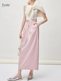 Skirts 2024 Spring Satin Luxury Skirt Solid Color Pocket Fashion Lady Summer High Waist Elegant Commuter Party Women