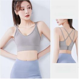 Sport da scollo a V esterno per donne con cuscinetti e canotte, spalle incrociate, reggiseno, raccolta del petto posteriore, seni laterali, reggiseno da yoga