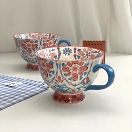 Mugs Nordic Hand-painted Ceramic Underglaze Breakfast Cups Coffee Wide Mouth Design Creative Milk Mug Cups.