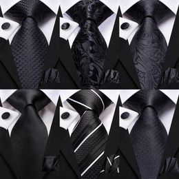 Bow Ties Hi-Tie Black Floral Silk Wedding Tie For Men Handky Cufflink Elegant Necktie Fashion Designer Business Party Dropshiping