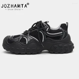 Casual Shoes JOZHAMTA Size 35-40 Platform Women Sneakers Lace-Up Breath Mid Heels For Womens Spring Athletic Flats Loafers