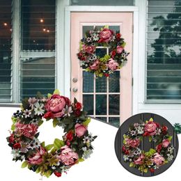 Decorative Flowers Teal Christmas Wreath Simulation Peony Flower Ring Home Decoration Door Hanging Silk Window Suction Cups