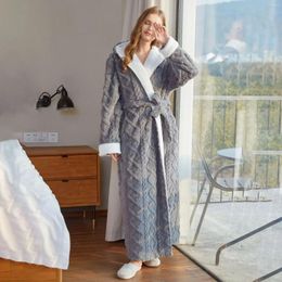 Home Clothing For Women Pockets Bathrobe Robe Ladies Solid Female Dressing Sleeve Thick Flannel Gown Fleece Hooded Bath Long Warm