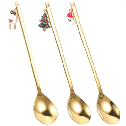 Spoons 3 Pcs Christmas Spoon Set Coffee Stirring Scoops Dessert Mixing Ice Cream Portable Cake Themed Stainless Steel