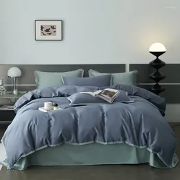 Bedding Sets 2024 Long-staple Cotton Four-piece Bed Linen Est Plain Color Simple Nordic Style Fashion Blue Green