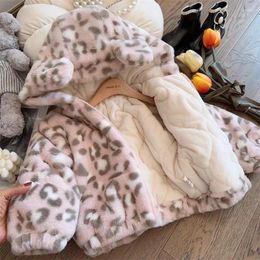 Jackets Winter Children Jacket Coat Baby Kids Toddler Hooded Leopard Warm Autumn Parka Cute Cartoon Wool Fluffy For Girls Outerwear