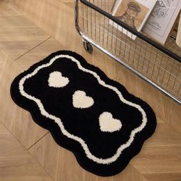 Carpets Heart Black & White Rug Door Tuftting Mat Soft Thick Fluffy Tuftted Floor Carpet Bathroom Absorbent Toilet Kitchen