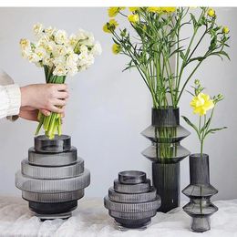 Vases Modern Personality Grey Glass Countertop Vase Creative Modelling Living Room Flower Arrangement Home Decoration Accessories