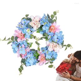 Decorative Flowers 12 Inches Blue White Pink Hydrangea Spring Wreath Floral Flower Artificial Summer Farmhouse Outdoor Decoration