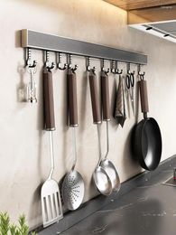 Kitchen Storage Wall Mounted Hook Rack No-Punching Hangers Rail Utensils Spoon Shovel Chopping Board