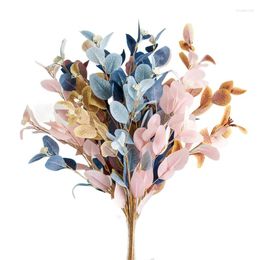 Decorative Flowers 3PCS Blue Pink Eucalyptus Artificial Leaves Branch Fake Plant Decoration For Wedding Room Home Flower Arrangement Decor