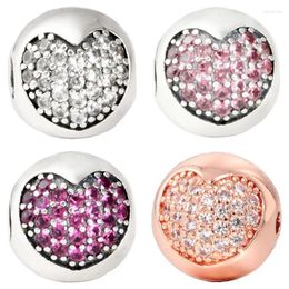 Loose Gemstones Original Pave Clear Pink Red Crystal Love Heart Clip Beads Fit Europe 925 Sterling Silver Charm Bracelet Diy Jewellery