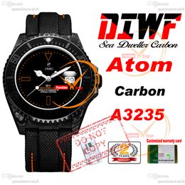 43mm Sea Dweller Atom Carbon A3235 Automatic Mens Watch DIWF V3 Black Orange Dial Nylon Strap Super Edition Same Serial Card Puretime Reloj Hombre Montre Hommes PTRX