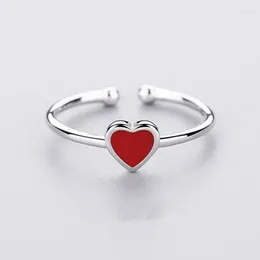 Wedding Rings Simple Red Heart Ring For Women Girls Open Adjustable Size Trendy Fashion Finger Jewelry Party Gifts