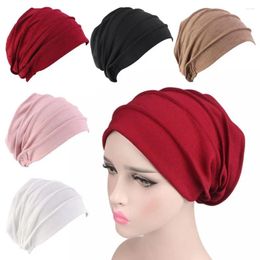 Berets Elastic Cloth Head Cap Hat Cotton Women Ruffle Chemo Breathe