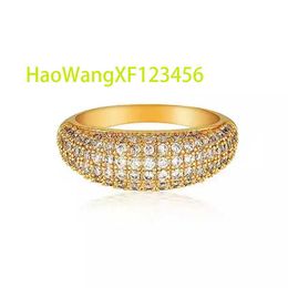 Luxury Sparkle Waterproof Jewelry Stainless Steel 18K Gold Plated Chunky Micro Pave Diamond Dome Rings for Women