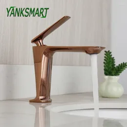 Bathroom Sink Faucets YANKSMART Rose Gold Basin Deck Mounted Faucet Single Handle Cold And Water Mixer Tap Washbasin Bathtub