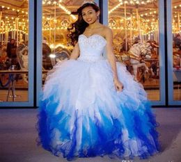 Wonderful Quinceanera Dresses Cheap 2019 Sweetheart Beaded Ruffles Debutante Blue Masquerade Prom Ball Gowns Custom Make Sweet 16 4334819