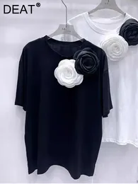 Women's T Shirts Fashion Spliced Contrast Colour Flower T-shirt 2024 Summer Trendy Round Neck Short Sleeves Tops Female 11XX8983