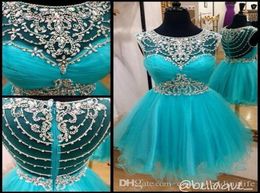 New Sweet 16 Aque Blue Sparkle Tulle Homecoming Dresses Crystals Vestido De Festa Short Summer Party Graduation Dress Prom Gowns2044381
