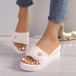 Slippers Crystal Wedges Women High Heels Casual Shoes Walking Dress Sandals Summer 2024 Fashion Brand Flip Flops Slides Mujer