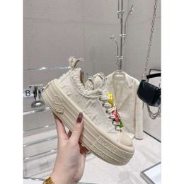 2024 Cute Lace Color Block Thick Sole Versatile Sports Casual Canvas Shoes, Fashion Diamond Flower Board Shoes for Women