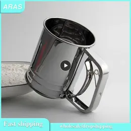 Baking Tools Stainless Steel Flour Shaker Hand-pressed Semi-automatic Bakeware Sifters Powder Sieve Cup Crank Handheld Bake Tool