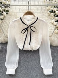 Women's Blouses SINGREINY Ruffles Casual Summer Shirt Women Elegant Solid Long Sleeve Fashion 2024 Office Lady Korean Slim Blouse